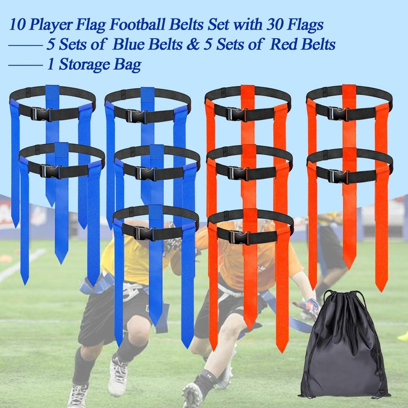 Unixing Flag Football Belts, 10 Sets Adjustable Flag Football Sets with Flags and Belts for Training, with Storage Bag - Image 2